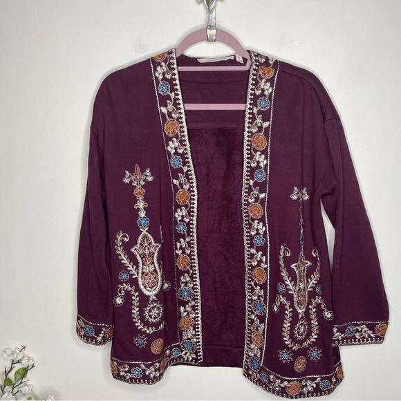 SOFT SURROUNDINGS Embroidered Bella Cozy Topper Cardigan Maroon {3E20} - Picture 2 of 5